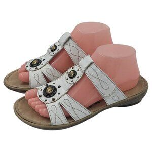 Naturalizer N5 Comfort Journie White Gold Leather Hook & Loop Sandals Size 8M